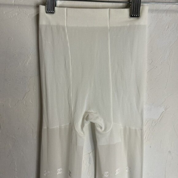 Chanel Womens Monogram Print Elastic Textured Slip-On Stockings White Size Small - Picture 8 of 9